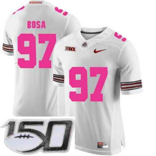Ohio State Buckeyes 97 Joey Bosa White 2018 Breast Cancer Awareness College Football Stitched 150th Anniversary Patch Jersey